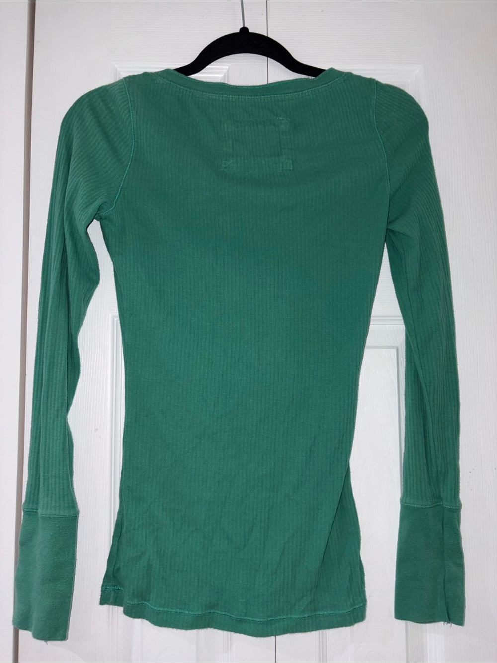 Aeropostale Rib Knit Henley Top Green Long Sleeve Y2K Spell Out Logo Size Med - Picture 2 of 5
